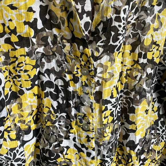 RUBY RD. Yellow, Black & White Design Sheer Button Down Shirt Size 16 - Picture 2 of 9